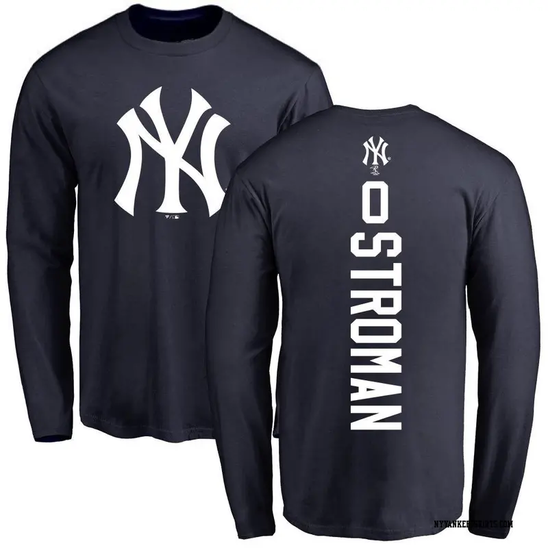 Men's New York Yankees ＃0 Marcus Stroman Navy Backer Long Sleeve T-Shirt