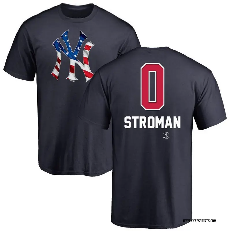 Men's New York Yankees ＃0 Marcus Stroman Navy Name and Number Banner Wave T-Shirt