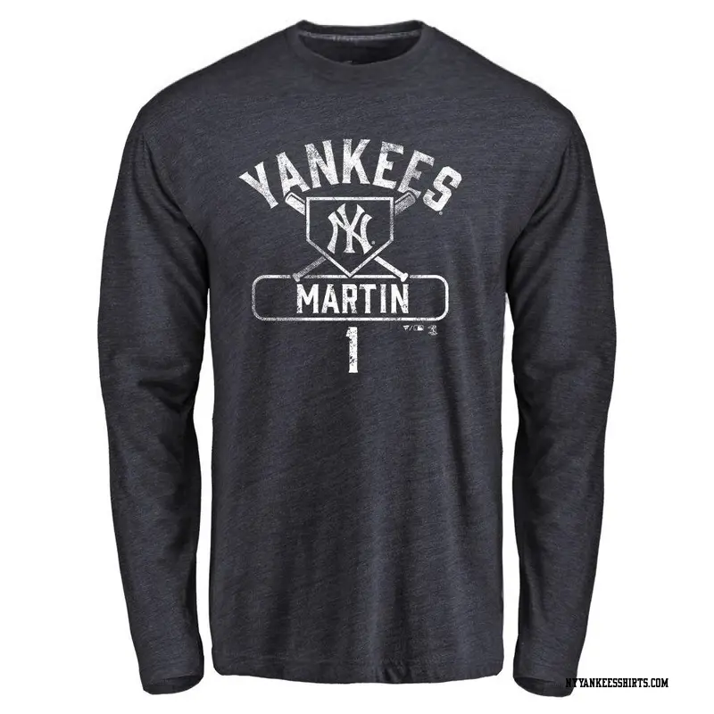 Men's New York Yankees ＃1 Billy Martin Navy Branded Base Runner Long Sleeve T-Shirt