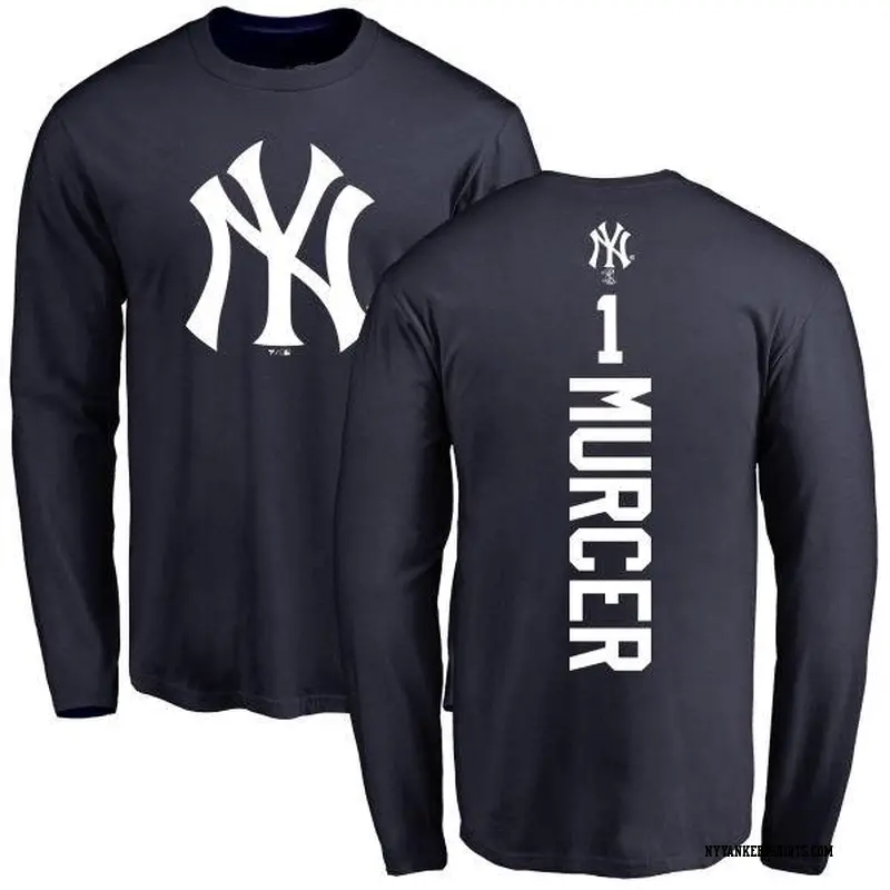 Men's New York Yankees ＃1 Bobby Murcer Navy Backer Long Sleeve T-Shirt