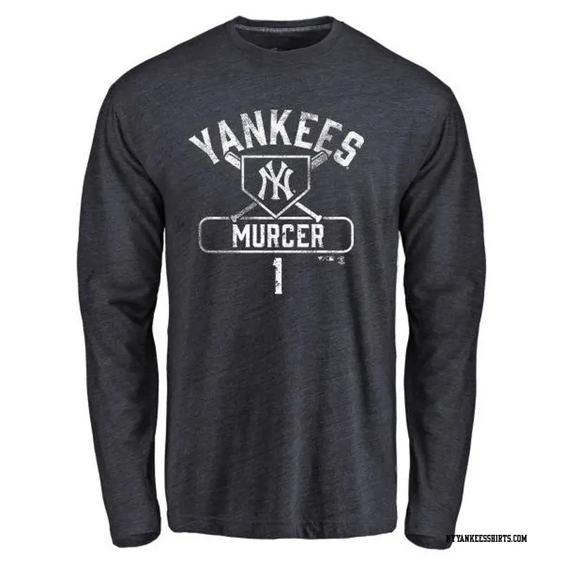 Men's New York Yankees ＃1 Bobby Murcer Navy Branded Base Runner Long Sleeve T-Shirt