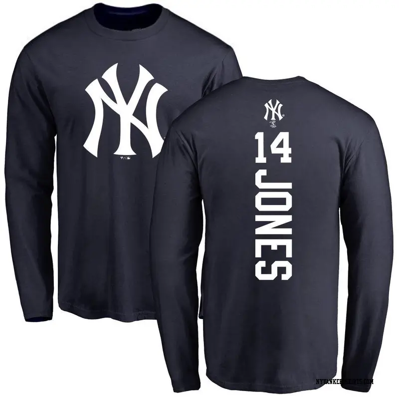 Men's New York Yankees ＃14 Jahmai Jones Navy Backer Long Sleeve T-Shirt