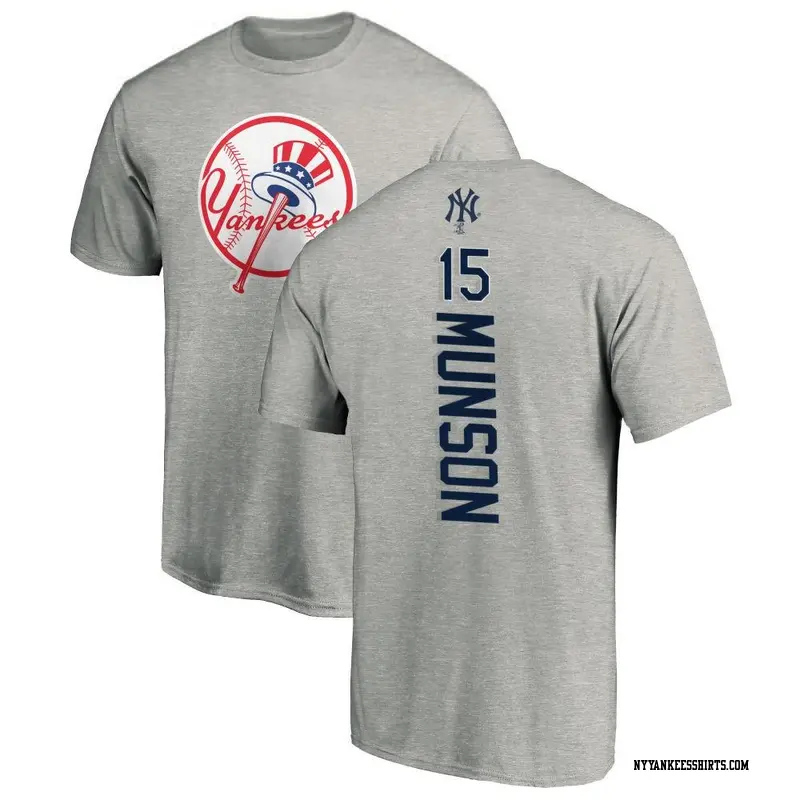 Men's New York Yankees ＃15 Thurman Munson Ash Backer T-Shirt