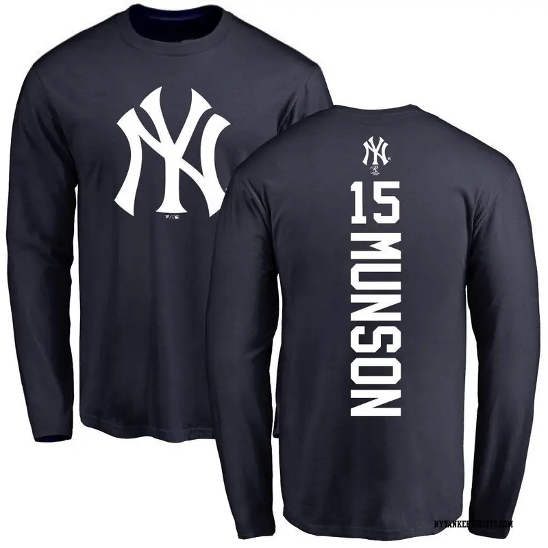 Men's New York Yankees ＃15 Thurman Munson Navy Backer Long Sleeve T-Shirt