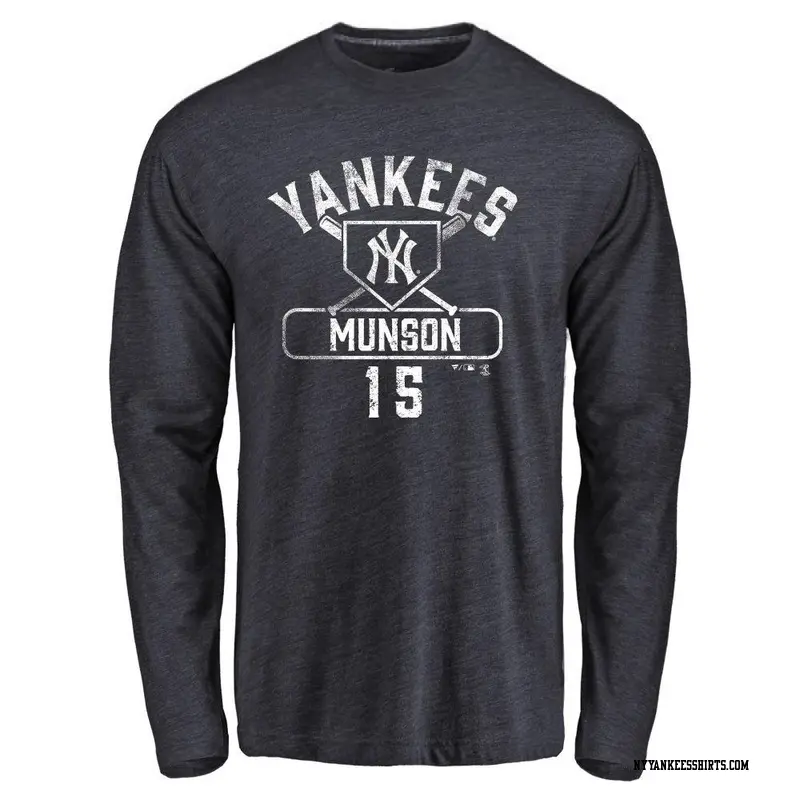 Men's New York Yankees ＃15 Thurman Munson Navy Base Runner Long Sleeve T-Shirt