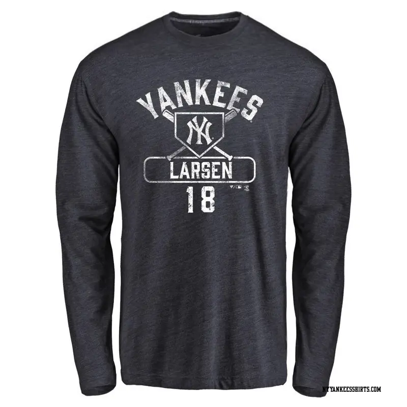 Men's New York Yankees ＃18 Don Larsen Navy Base Runner Long Sleeve T-Shirt