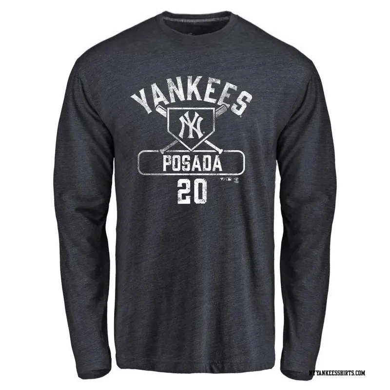 Men's New York Yankees ＃20 Jorge Posada Navy Base Runner Long Sleeve T-Shirt