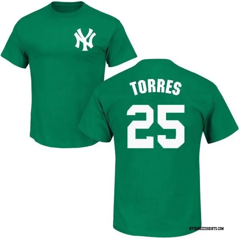 Men's New York Yankees ＃25 Gleyber Torres Green St. Patrick's Day Roster Name & Number T-Shirt