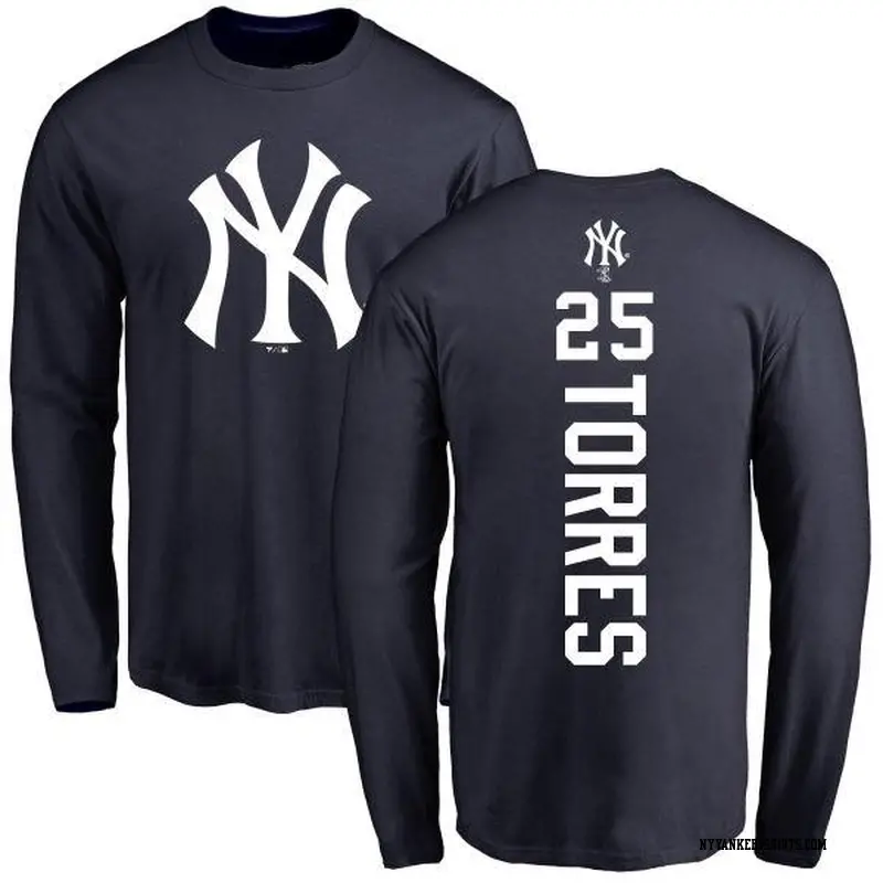 Men's New York Yankees ＃25 Gleyber Torres Navy Backer Long Sleeve T-Shirt