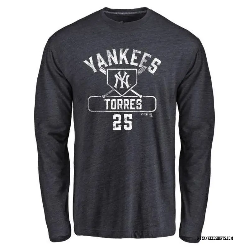 Men's New York Yankees ＃25 Gleyber Torres Navy Branded Base Runner Long Sleeve T-Shirt