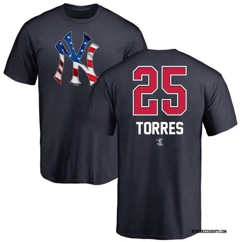 Men's New York Yankees ＃25 Gleyber Torres Navy Branded Name and Number Banner Wave T-Shirt