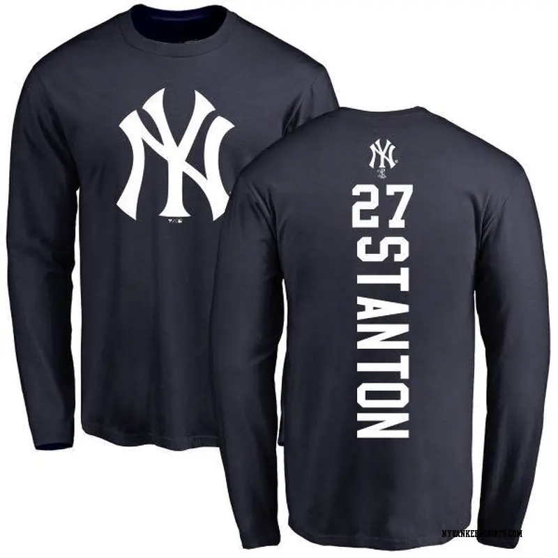 Men's New York Yankees ＃27 Giancarlo Stanton Navy Backer Long Sleeve T-Shirt