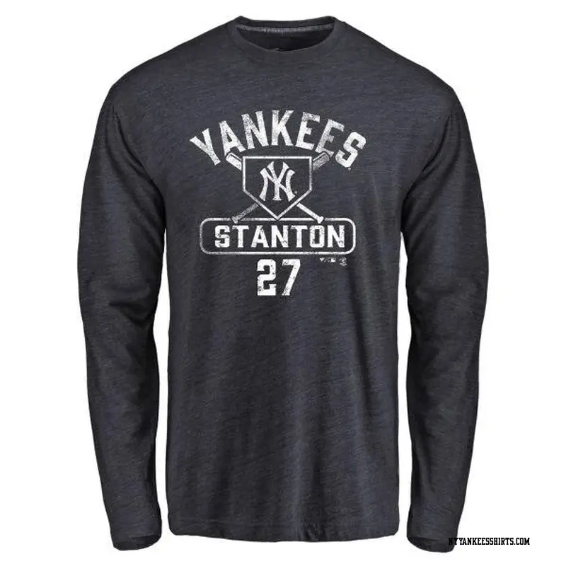 Men's New York Yankees ＃27 Giancarlo Stanton Navy Branded Base Runner Long Sleeve T-Shirt