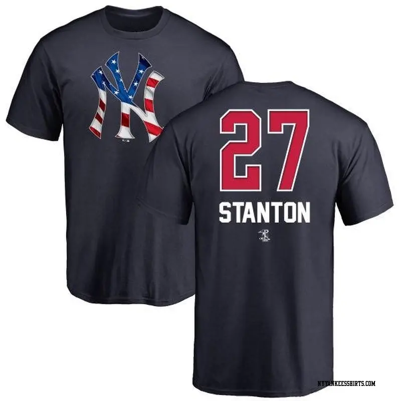 Men's New York Yankees ＃27 Giancarlo Stanton Navy Branded Name and Number Banner Wave T-Shirt