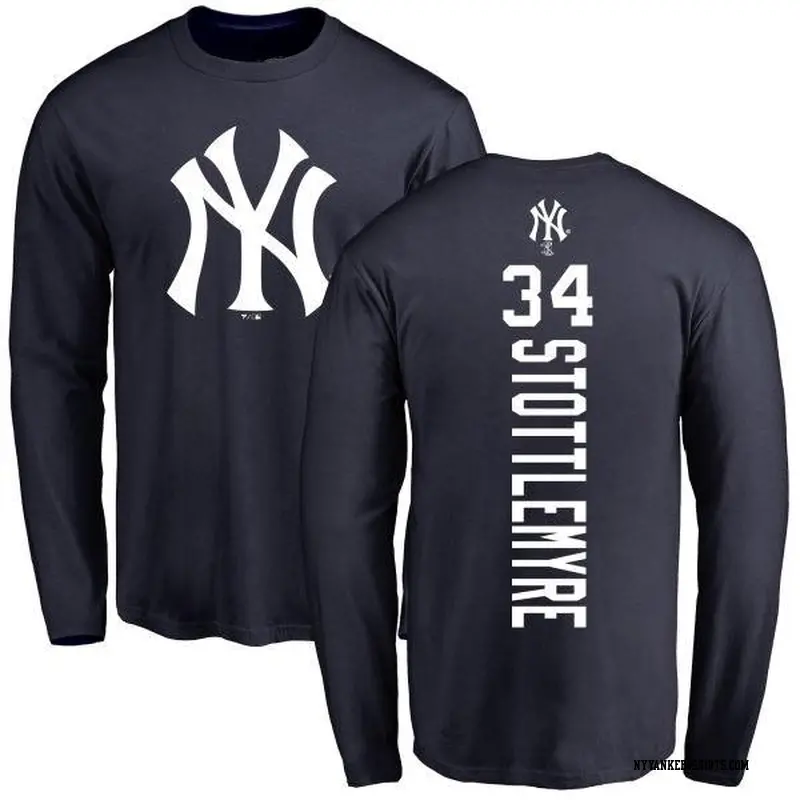 Men's New York Yankees ＃34 Mel Stottlemyre Navy Backer Long Sleeve T-Shirt