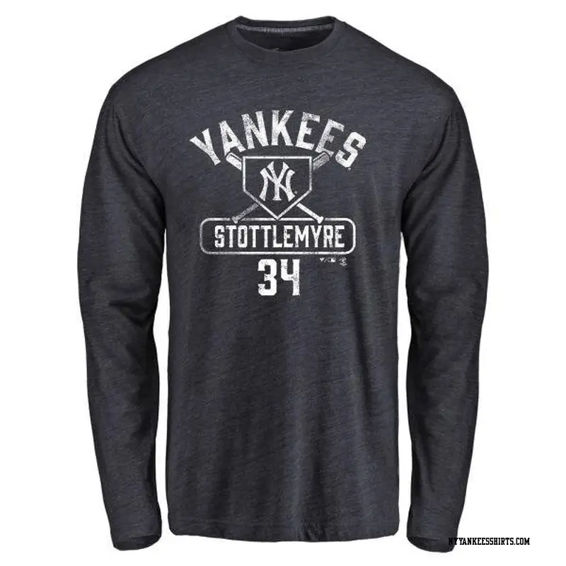 Men's New York Yankees ＃34 Mel Stottlemyre Navy Branded Base Runner Long Sleeve T-Shirt