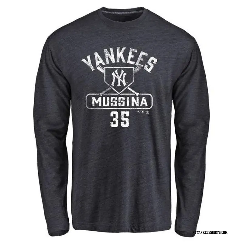 Men's New York Yankees ＃35 Mike Mussina Navy Branded Base Runner Long Sleeve T-Shirt