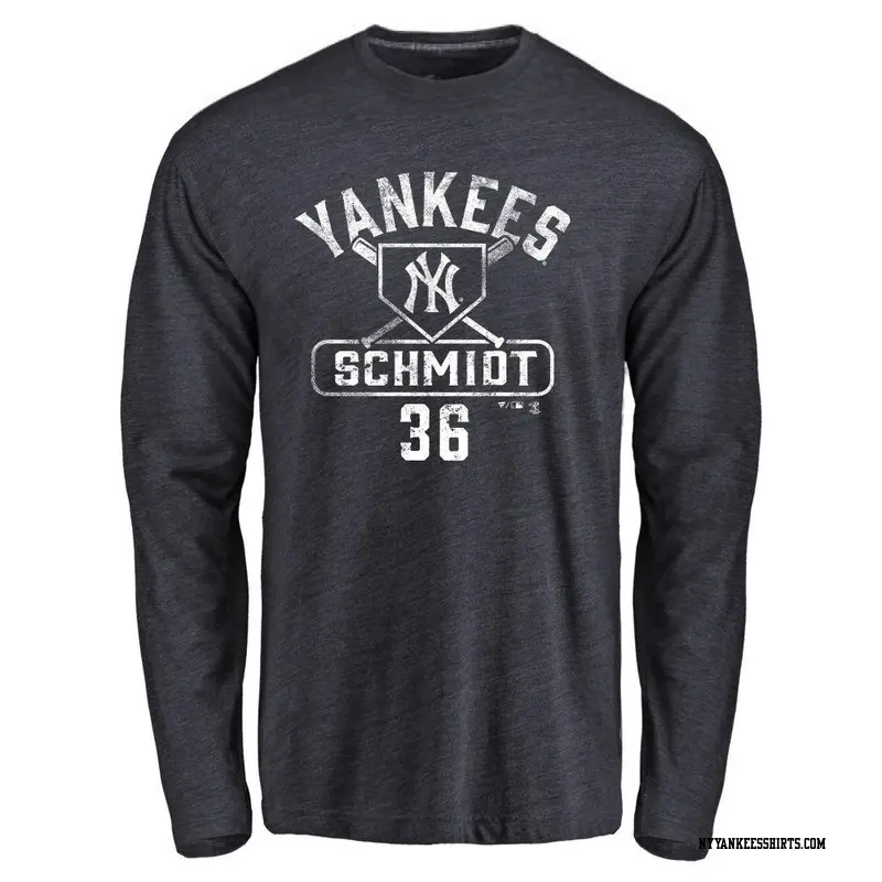 Men's New York Yankees ＃36 Clarke Schmidt Navy Branded Base Runner Long Sleeve T-Shirt