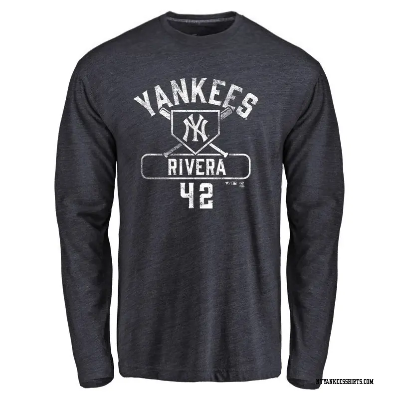 Men's New York Yankees ＃42 Mariano Rivera Navy Base Runner Long Sleeve T-Shirt