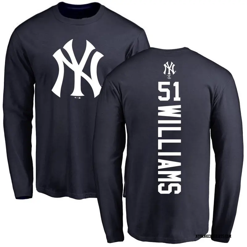 Men's New York Yankees ＃51 Bernie Williams Navy Backer Long Sleeve T-Shirt