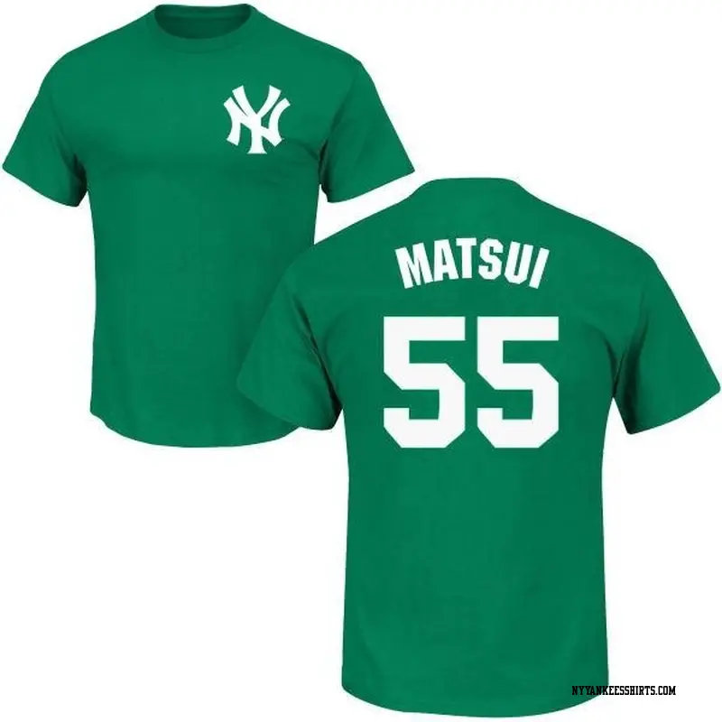 Men's New York Yankees ＃55 Hideki Matsui Green St. Patrick's Day Roster Name & Number T-Shirt