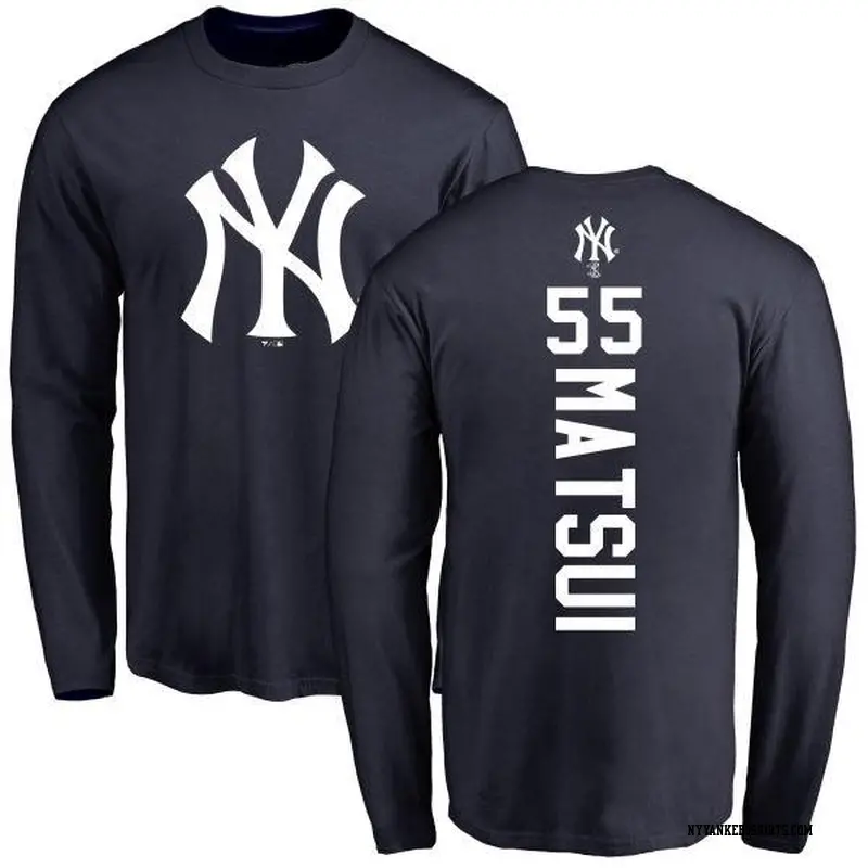 Men's New York Yankees ＃55 Hideki Matsui Navy Backer Long Sleeve T-Shirt