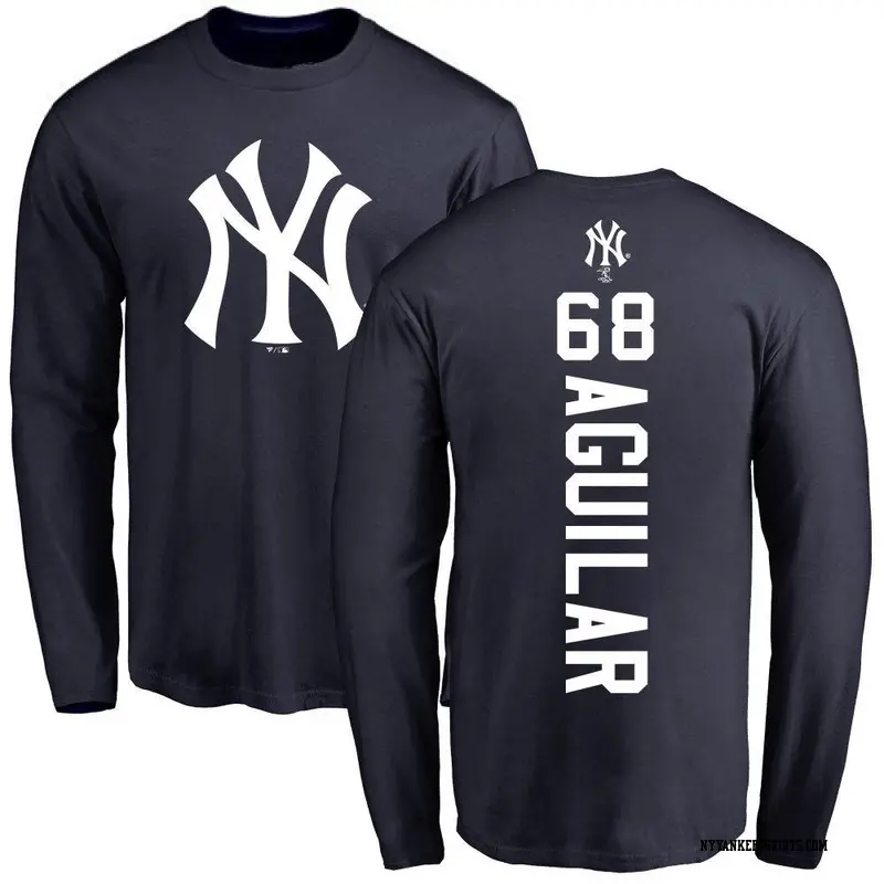 Men's New York Yankees ＃68 Clay Aguilar Navy Backer Long Sleeve T-Shirt