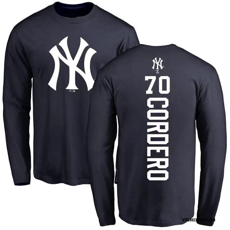 Men's New York Yankees ＃70 Jimmy Cordero Navy Backer Long Sleeve T-Shirt