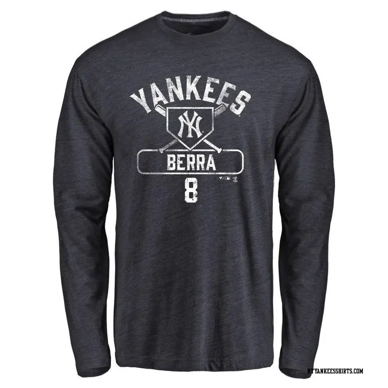 Men's New York Yankees ＃8 Yogi Berra Navy Base Runner Long Sleeve T-Shirt