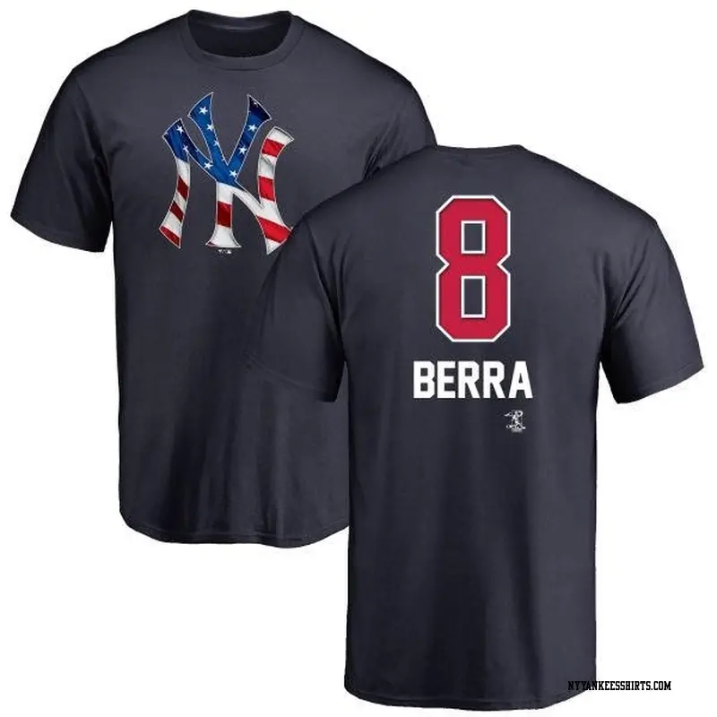 Men's New York Yankees ＃8 Yogi Berra Navy Branded Name and Number Banner Wave T-Shirt