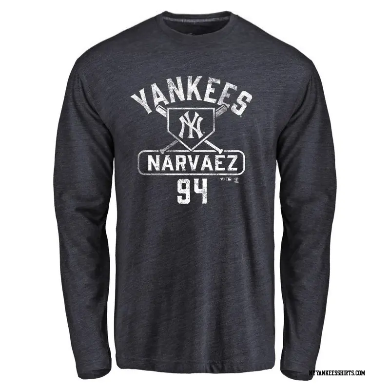 Men's New York Yankees ＃94 Carlos Narvaez Navy Base Runner Long Sleeve T-Shirt