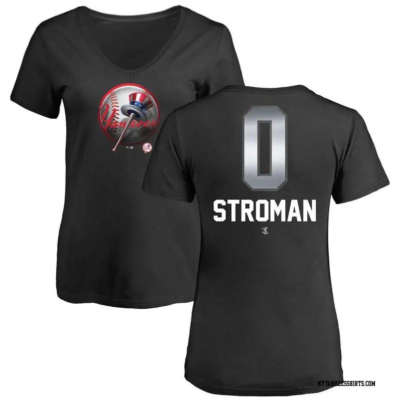 Women's New York Yankees ＃0 Marcus Stroman Black Midnight Mascot V-Neck T-Shirt