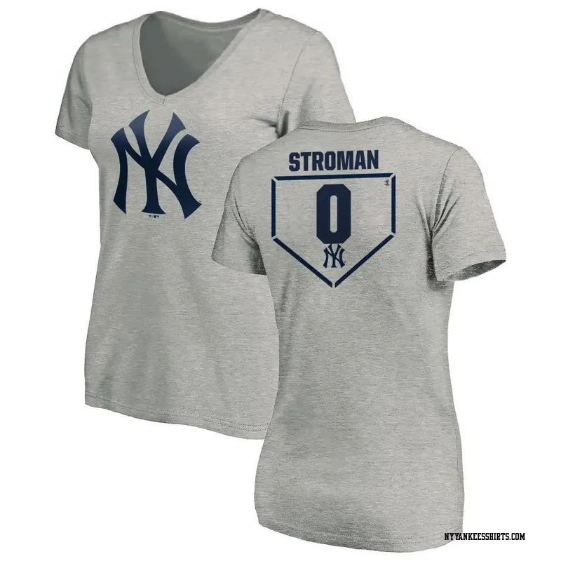 Women's New York Yankees ＃0 Marcus Stroman Gray RBI Slim Fit V-Neck T-Shirt Heathered