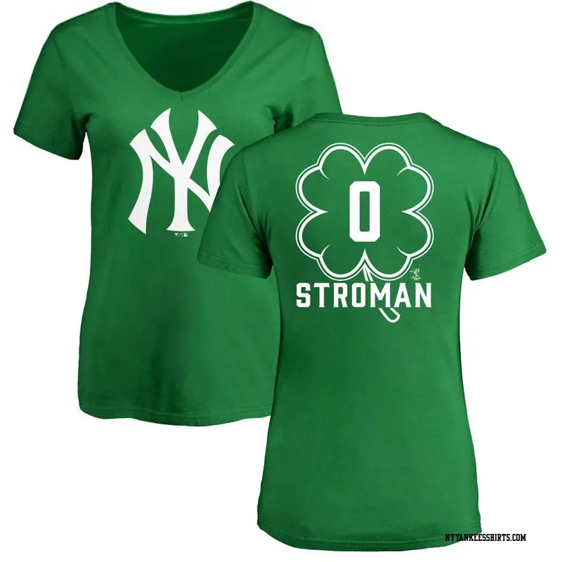 Women's New York Yankees ＃0 Marcus Stroman Green Dubliner Name & Number V-Neck T-Shirt Kelly