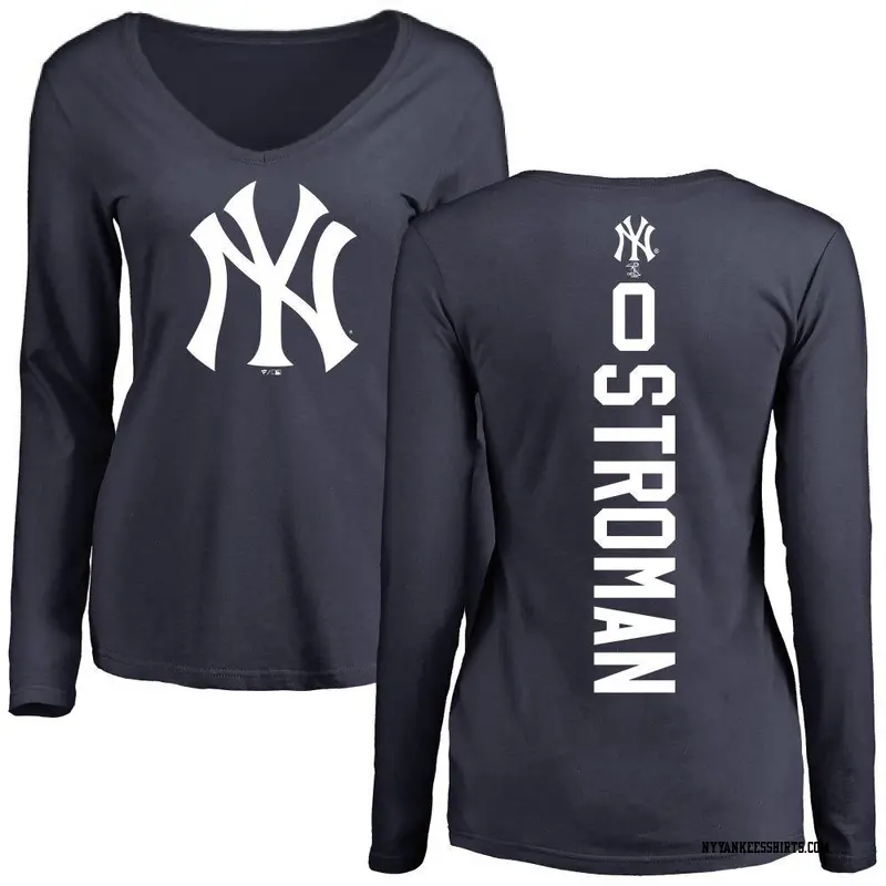 Women's New York Yankees ＃0 Marcus Stroman Navy Backer Slim Fit Long Sleeve T-Shirt