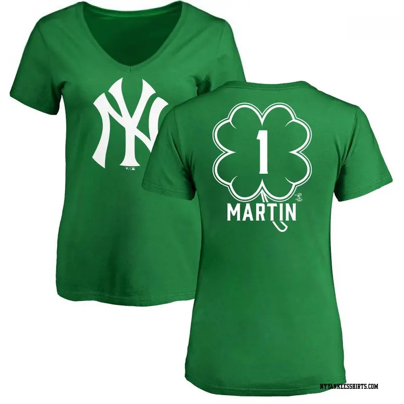 Women's New York Yankees ＃1 Billy Martin Green Branded Dubliner Name & Number V-Neck T-Shirt Kelly