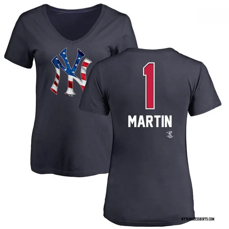 Women's New York Yankees ＃1 Billy Martin Navy Branded Name and Number Banner Wave V-Neck T-Shirt