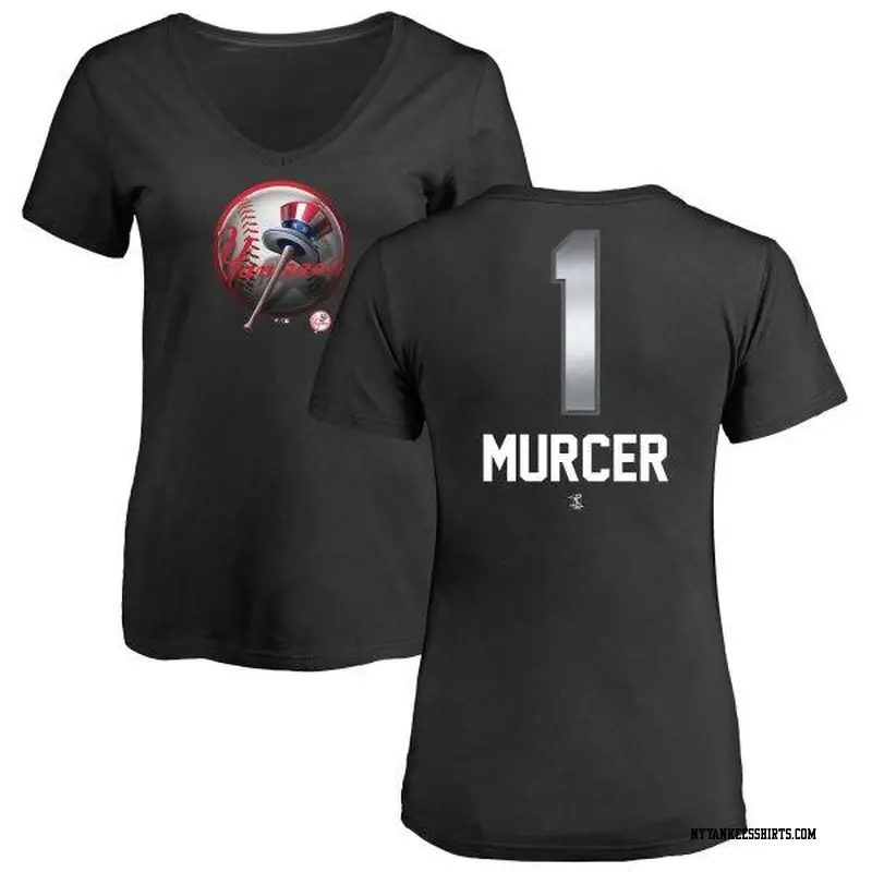 Women's New York Yankees ＃1 Bobby Murcer Black Branded Midnight Mascot V-Neck T-Shirt