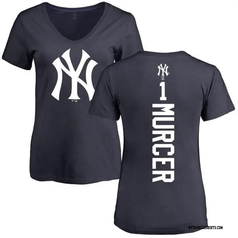 Women's New York Yankees ＃1 Bobby Murcer Navy Backer Slim Fit T-Shirt