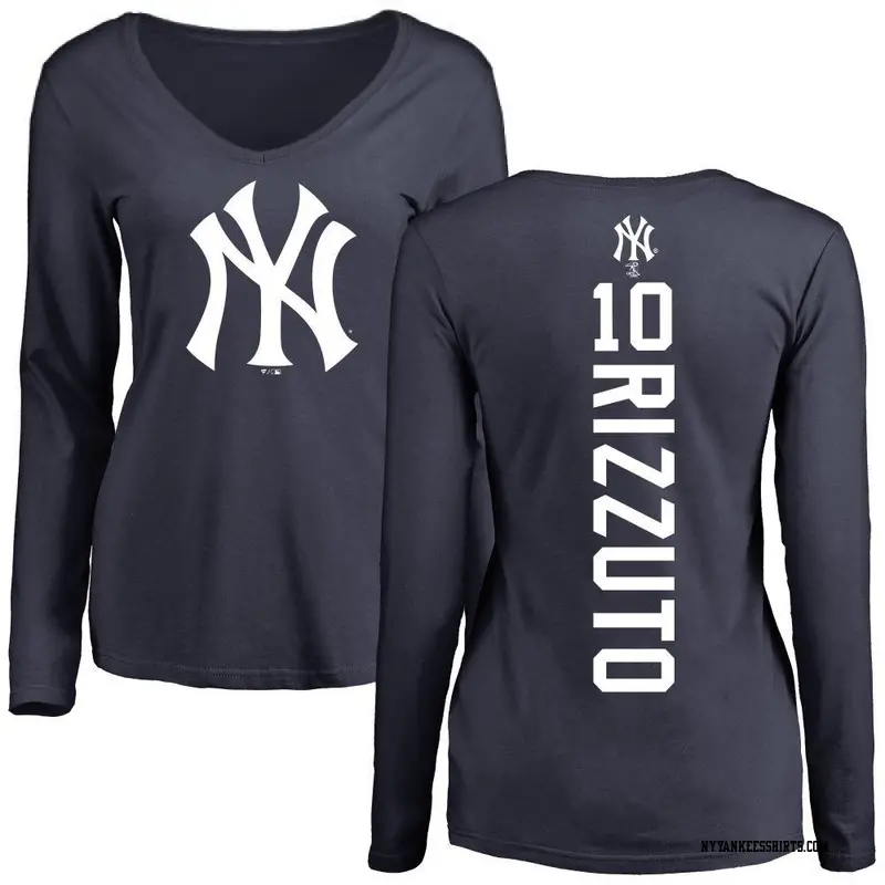 Women's New York Yankees ＃10 Phil Rizzuto Navy Backer Slim Fit Long Sleeve T-Shirt