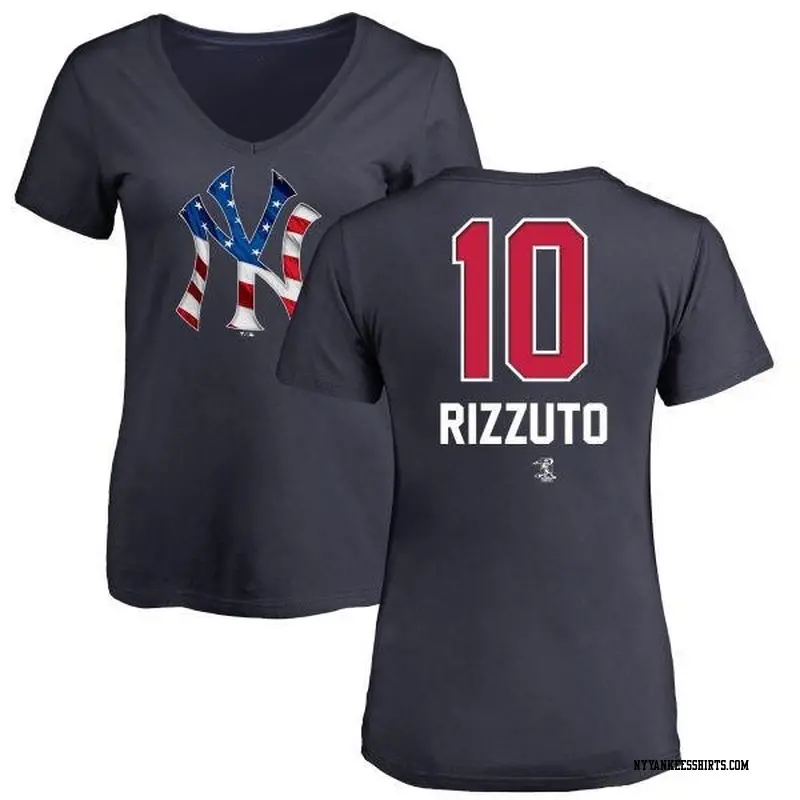 Women's New York Yankees ＃10 Phil Rizzuto Navy Branded Name and Number Banner Wave V-Neck T-Shirt