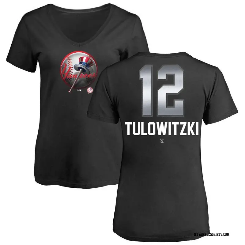 Women's New York Yankees ＃12 Troy Tulowitzki Black Branded Midnight Mascot V-Neck T-Shirt