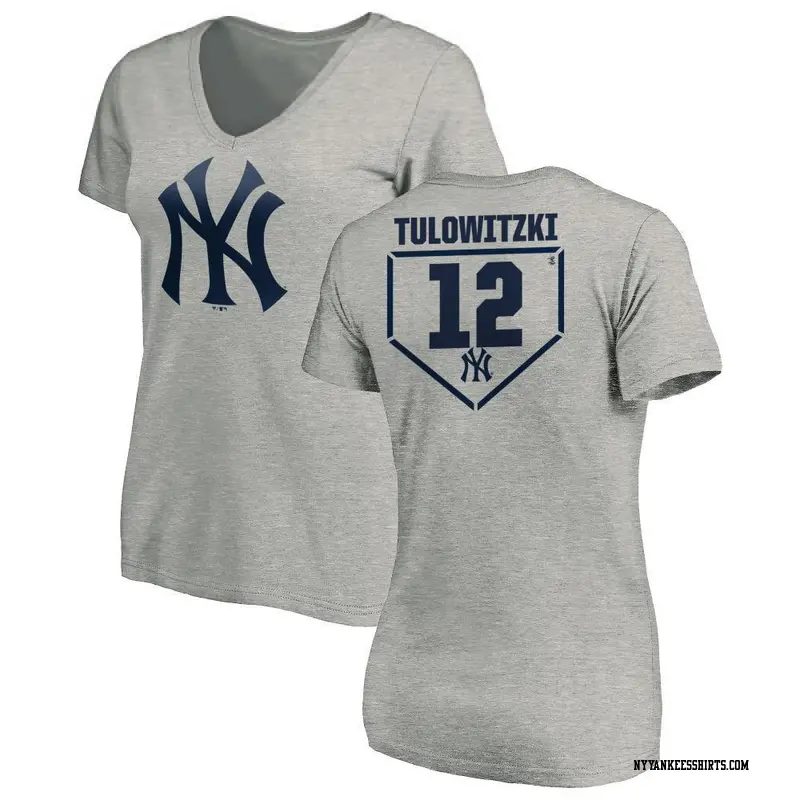 Women's New York Yankees ＃12 Troy Tulowitzki Gray Branded RBI Slim Fit V-Neck T-Shirt Heathered