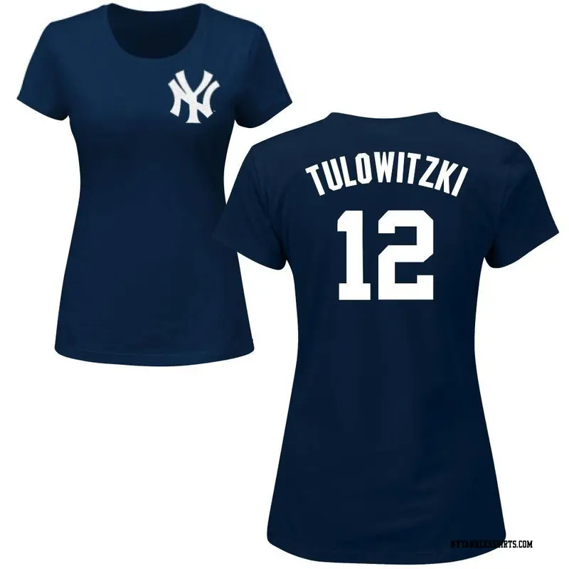 Women's New York Yankees ＃12 Troy Tulowitzki Navy Roster Name & Number T-Shirt