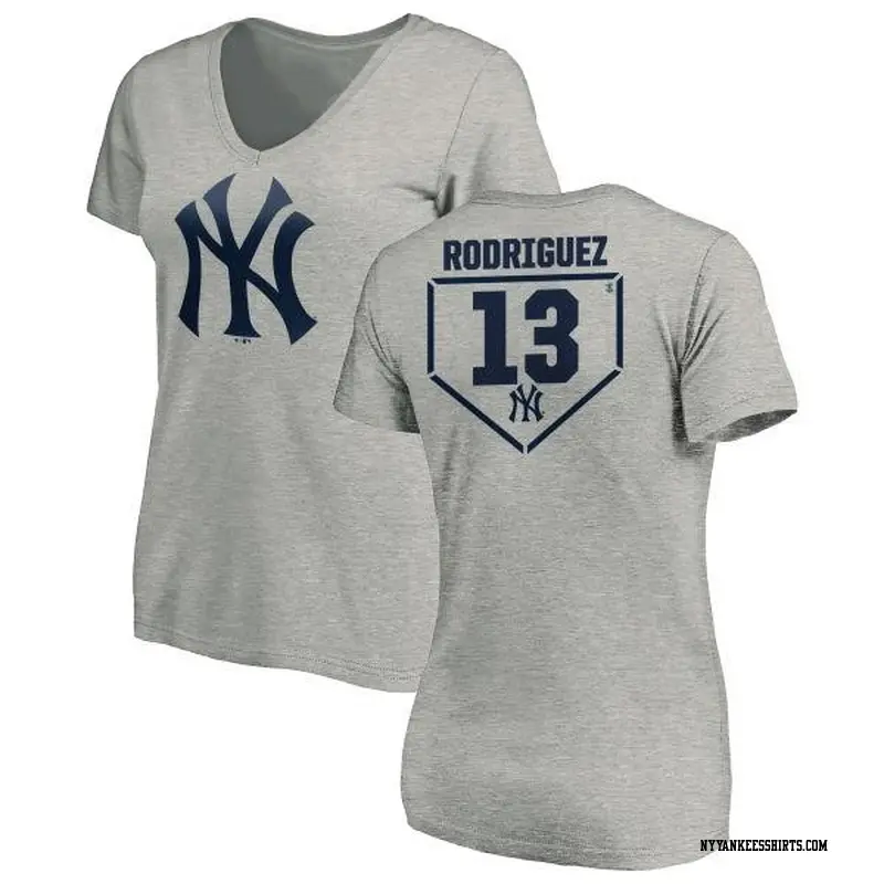 Women's New York Yankees ＃13 Alex Rodriguez Gray Branded RBI Slim Fit V-Neck T-Shirt Heathered