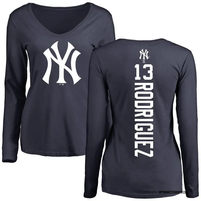 Women's New York Yankees ＃13 Alex Rodriguez Navy Backer Slim Fit Long Sleeve T-Shirt