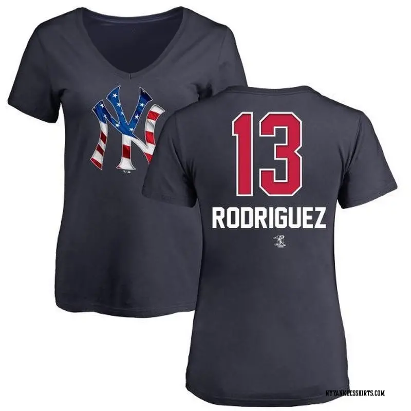 Women's New York Yankees ＃13 Alex Rodriguez Navy Branded Name and Number Banner Wave V-Neck T-Shirt