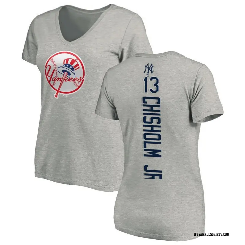 Women's New York Yankees ＃13 Jazz Chisholm Jr. Ash Backer Slim Fit T-Shirt