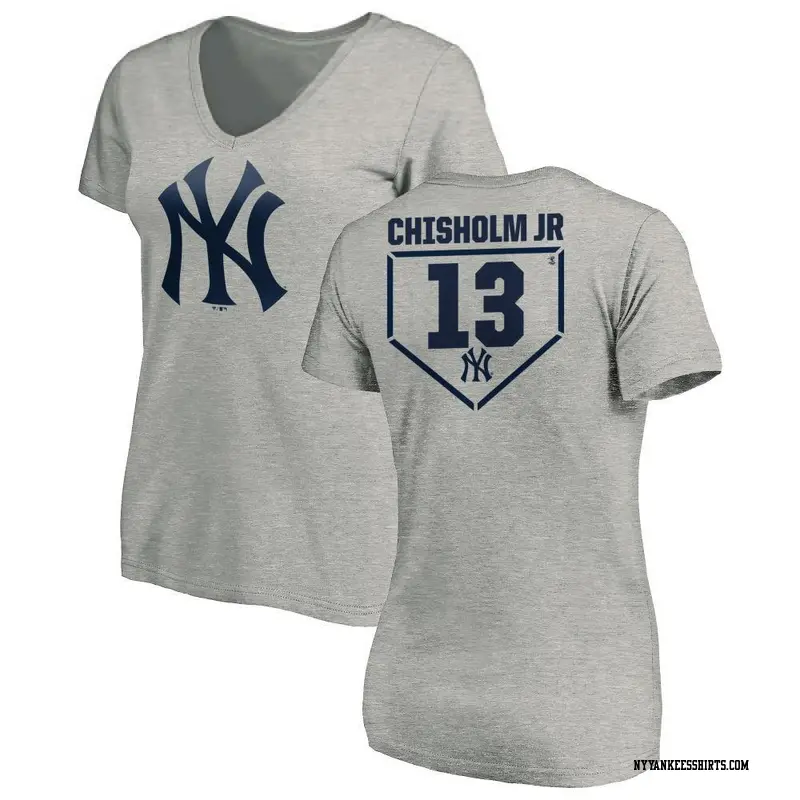 Women's New York Yankees ＃13 Jazz Chisholm Jr. Gray RBI Slim Fit V-Neck T-Shirt Heathered