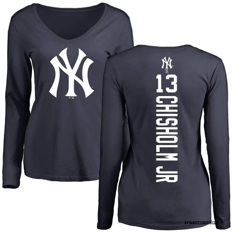 Women's New York Yankees ＃13 Jazz Chisholm Jr. Navy Backer Slim Fit Long Sleeve T-Shirt